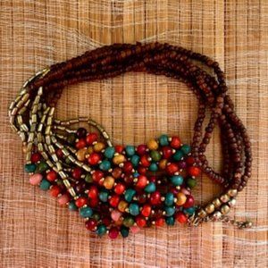 Vintage multicolor multi-strand wood bead necklace